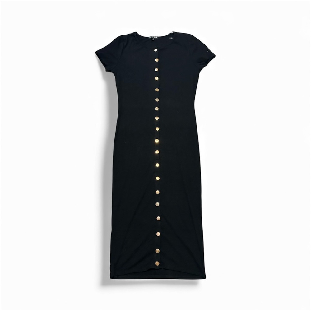 Fashion Nova Black Midi Dress with Gold Buttons size large